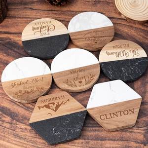 Sous-verres en marbre noir dans une boîte cadeau de qualité supérieure, tampons de boisson en pierre ronde lisse pour la décoration intérieure de luxe et les marchés d'exportation - Product Image 2