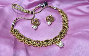 Conjunto de collar de gargantilla de latón con pendientes a juego, hermoso conjunto para Lehenga <span class=keywords><strong>Saree</strong></span> o vestido Anarkali a la venta - Product Image 2