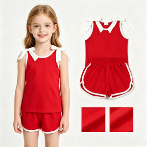 Baby Girls <b>Red</b> White <b>Bows</b> Sleeveless Top Short Clothes Sets - Product Image 3