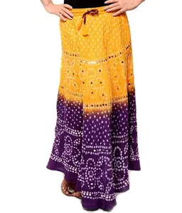 100% 棉质优质扎染Bhandej裙批发批量，长波西米亚派对装Bandhani裙女性传统穿裙