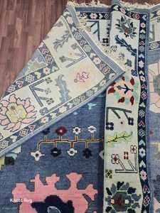 Oushak tejido a mano tradicional azul beige Comprar alfombra Oushak turca moderna 8x10, 10x14 hecho a mano, alfombras vintage y únicas altas - Product Image 2