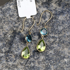 Wholesale Natural High Quality 18K Yellow Gold Drop Dangle <b>Earrings</b> Handmade London Blue Topaz <b>Peridot</b> Classic Parties Gifts - Product Image 5