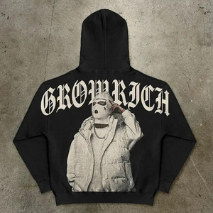 Diseño totalmente personalizado Flame Skull Letter Print Regular Fit 100% Cotton Winter Streetwear Acid Wash Casual Hoodie - Product Image 4