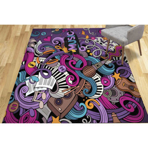 Alfombra Estampada Colorida: Diseño de Graffiti Musical para el Hogar y Regalo, Alfombra de Chenilla - Product Image 2