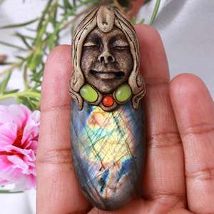 Collier pendentif classique en argile polymère naturelle Labradorite Multi Fire, 40-45mm, bijoux unisexes - Product Image 3