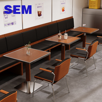 Table à manger en bois de style moderne SEM pour restaurant, cafétéria, fast-food, avec chaises, ensemble de bancs avec coussin en cuir, style nordique