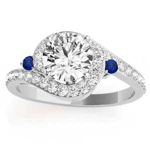 Halo Swirl 0.77ct Sapphire & Diamond <b>Bridal</b> <b>Set</b> in 14k White Gold Fine <b>Jewelry</b> <b>Sets</b> - Product Image 3