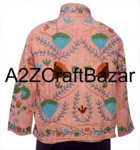 Veste bomber en coton Suzani tricotée à la main pour femmes, hiver, ethnique, bohème, broderie de qualité d'exportation indienne, vente en gros - Product Image 5