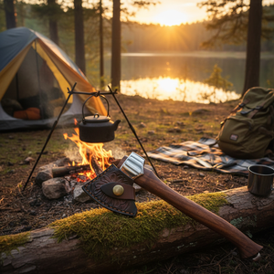 Hache industrielle multifonctionnelle portable en acier forgé à haute teneur en carbone avec manche en acier pour le camping, la coupe de bois de chauffage, la combustion et les travaux de bricolage - Product Image 2