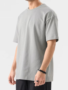 เสื้อยืดผ้าฝ้ายสะพายไหล่ทรงโอเวอร์ไซส์สำหรับผู้ชายเสื้อยืดผ้าฝ้ายพิมพ์ลายน้ำหนักมากงานตามสั่ง - Product Image 5