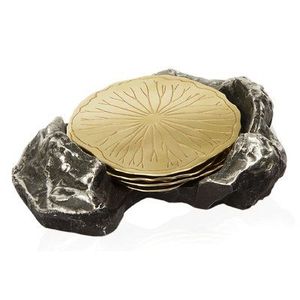 Luxury Hammered Metal <b>Coaster</b> <b>Set</b> <b>with</b> Flower Design | Decorative Silver <b>Coasters</b> <b>with</b> Floral <b>Holder</b> - Product Image 5