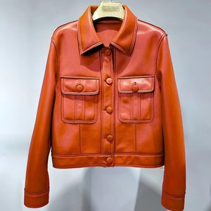 Vestes en cuir élégantes pour femmes recadrée en cuir surdimensionné vintage moto agneau abordable primum qualité filles vestes - Product Image 1