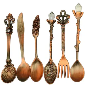 热门批发制造商印度古董青铜成品金属餐具6件套酒店和餐厅餐具