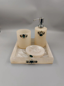 Fournisseur direct d'usine, ensemble complet d'accessoires de salle de bain en résine avec gobelet et plateau, emballage personnalisé, respectueux de l'environnement - Product Image 3