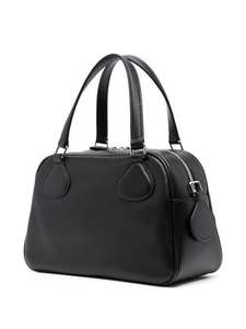 <b>Bowling</b> Style Genuine Leather Handbag With Zip Closure Two Handles Unisex Daily Use Durable Casual Style Black - Product Image 5