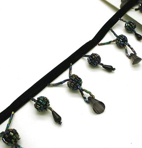 Flecos de cuentas negras, ribete de cuentas negras, ribete negro con cuentas - Product Image 2