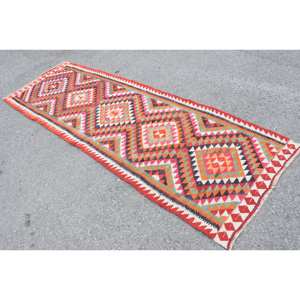 Alfombra Kilim Roja turca Vintage llamativa de 3,4X10,2 pies alfombra clásica de yute de área grande patrón de retazos respaldo de látex para uso en el pasillo - Product Image 4