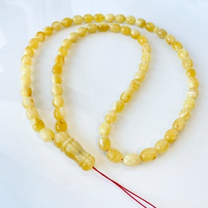 White Amber Oval Beads Islamic Prayer Beads 66 Made of White and Yellow Baltic Amber, <b>Rosary</b> Amber - Product Image 1