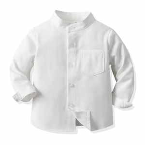 Manufacturers' Promotion Anti-Wrinkle <b>White</b> School <b>Shirts</b> for Children <b>Long</b> <b>Sleeve</b> Mandarin Collar Yarn Dyed Cotton Breathable - Product Image 4