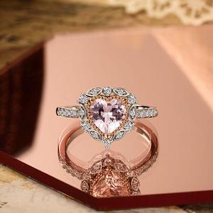 Jeulia Princess Style Milgrain Halo Pink Heart Zircon <b>Ring</b> for Anniversary - Product Image 4
