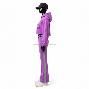 Women Winter Fleece Tracksuit 300 GSM Cotton Poly Soft Feel <b>Purple</b> Hoodie Side Panel Pants Heat Print Logo Tracksuits Plus size - Product Image 3