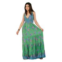 Robe longue vintage en soie pour femme, style bohème, taille unique, coupe classique, écologique, faite main, pour soirée ou plage