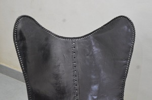 Black Cowhide Leather Butterfly Chair Foldable Antique-Style Leisure Chair for Indoor Outdoor for Bedroom Room Living Room - Product Image 2