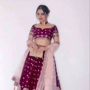 Trabajo de bordado de secuencia de Georgette de imitación Lehenga & Choli con trabajo de bordado de secuencia de red y encaje de bordado con Latkan Dupatta - Product Image 1