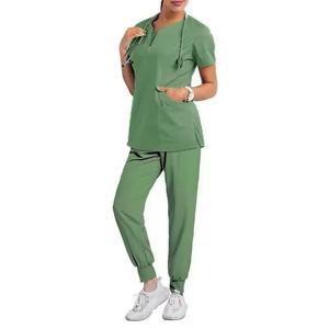 Conjunto médico superior de uniforme de enfermera de hospital OEM para mujer en tela tejida - Product Image 4