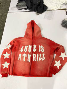 Spray arc-en-ciel logo personnalisé patch broderie délavé français éponge en détresse brodé fermeture éclair lavage à l'acide à capuche - Product Image 4