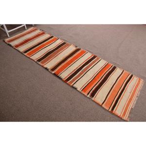 Turkish Vintage <b>Rug</b>, <b>Runner</b> 2.6x9 ft (80x274 cm) <b>Rug</b>, Orange Floral Wool <b>Rug</b> - Product Image 3