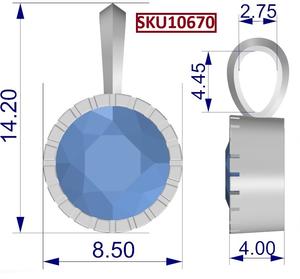 Pendentif Breloque Saphir Bleu Rond 14 MM en Argent Sterling Plaqué Rhodium et Or avec Monture Sertie Mignonne – Idéal Cadeau - Product Image 5