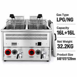 Commerciële gasfriteuse dubbele tank 16L+16L LPG NG aanrechtmodel roestvrij staal dubbele mand friteuse temperatuurregeling vlambeveiliging - Product Image 2
