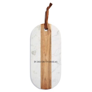 High Demanding Set Of 2 Superior Quality White Marble And Acacia Wooden Made Rectangle Curved <b>Edges</b> Chopping Block From India - Product Image 4