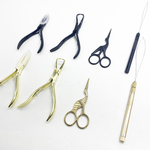 Titanium Black Hair Extension Tools Kit with Micro Beads Closer Plier Loop <b>Threader</b> Scissors Weaving <b>Needles</b> and Clips OEM - Product Image 6