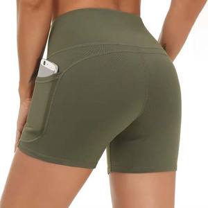 Breathable Women's Shorts Pakistan OEM Custom Design 100% Cotton Gym Fitness High <b>Waist</b> Pattern Pockets - Product Image 4