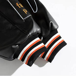 Veste universitaire pour homme en laine de style américain avec manches en cuir véritable, broderie en chenille personnalisée sur le devant, respirante, pour l'hiver - Product Image 6