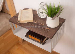 Table de chevet flottante indienne en chêne massif faite à la main avec rangement Design minimaliste moderne Mobilier de chambre écologique - Product Image 2