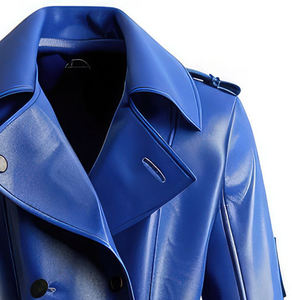 Bleu royal véritable peau de mouton longueur au genou élégant doux ceinturé tenue formelle croisé revers col personnalisé Trench cuir manteau hommes - Product Image 3