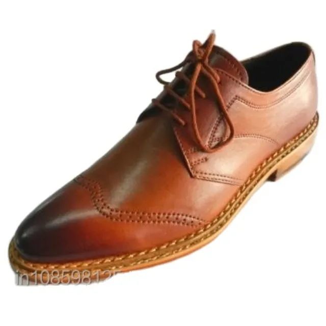 Goodyear welted nouvelles chaussures d'affaires formelles faites à la main pointues Derby sculptées en cuir de vachette