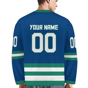 Camiseta de hockey sobre hielo personalizada, Camiseta deportiva de equipo personalizada, manga larga, 100% poliéster, transpirable, estampado de transferencia de calor, azul y verde - Product Image 2