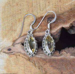 Yellow <b>Citrine</b> 925 Sterling Silver Hook <b>Earrings</b> Faceted Gemstone Handmade Jewelry Gift for Her or Wife - Product Image 3