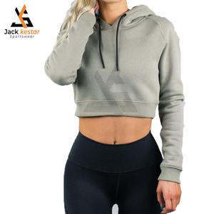 Hauts à capuche courts confortables pour femmes en gros, manches longues, en polaire anti-boulochage, polyester/coton, OEM devant - Product Image 1