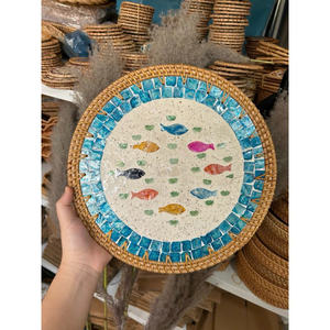 <b>Round</b> Rattan Dining Placemat with Mother of Pearl Mosaic Direct Factory Wholesale Custom Logo Vietnam Wedding <b>Table</b> - Product Image 2