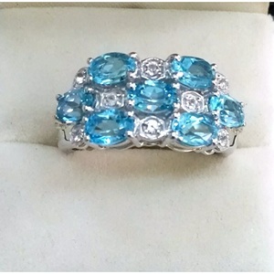 Handmade Natural for Swiss Blue Topaz Cluster <b>Ring</b> for Women <b>925</b> Sterling <b>Silver</b> Marquise Shape Rhodium Everyday Wear Shah Gems - Product Image 1