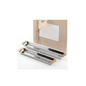 Plateau de service couleur argent en acier inoxydable Ensemble de deux plateaux à chocolats de tailles différentes avec poignées en laiton en vrac - Product Image 1