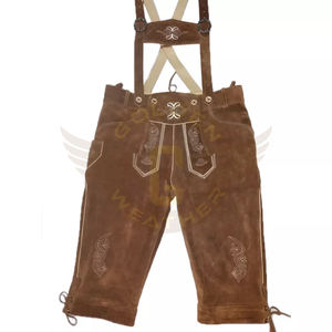 Bavaria Lederhosen taille moyenne Kniebundhose Trachten pantalon unisexe en cuir anti-rides écologique long - Product Image 3