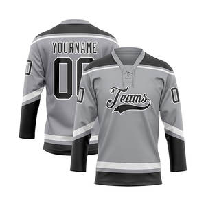 Camiseta de hockey sobre hielo personalizada para hombres y adultos, cuello de encaje, nombre y número de equipo personalizado, camiseta de técnica de sublimación con logotipo bordado - Product Image 6