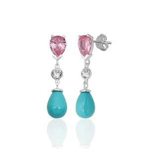 Nuevos pendientes de plata de ley 926 con circonita y perla de concha turquesa, de Turquía. - Product Image 1