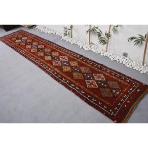 2.5x12.3 ft Vintage Turkish <b>Red</b> Orange Patchwork <b>Wool</b> Eco-Friendly Rug with Latex Backing - Product Image 3